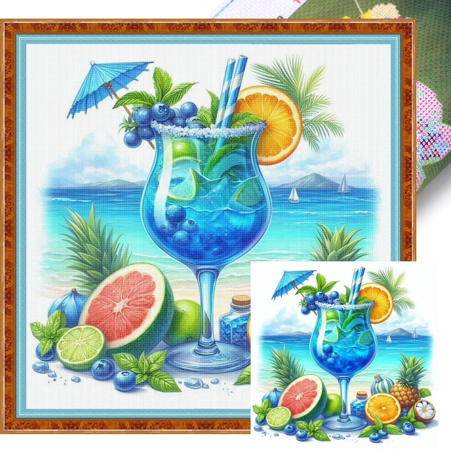 Beach Drinks - Full 11CT Stamped Cross Stitch 40x40CM - Huacan