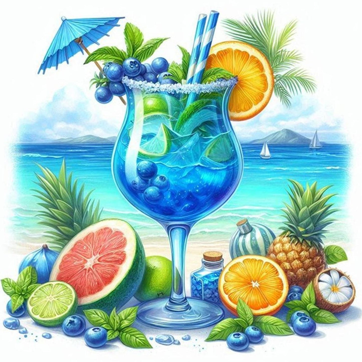 Beach Drinks - Full 11CT Stamped Cross Stitch 40x40CM - Huacan