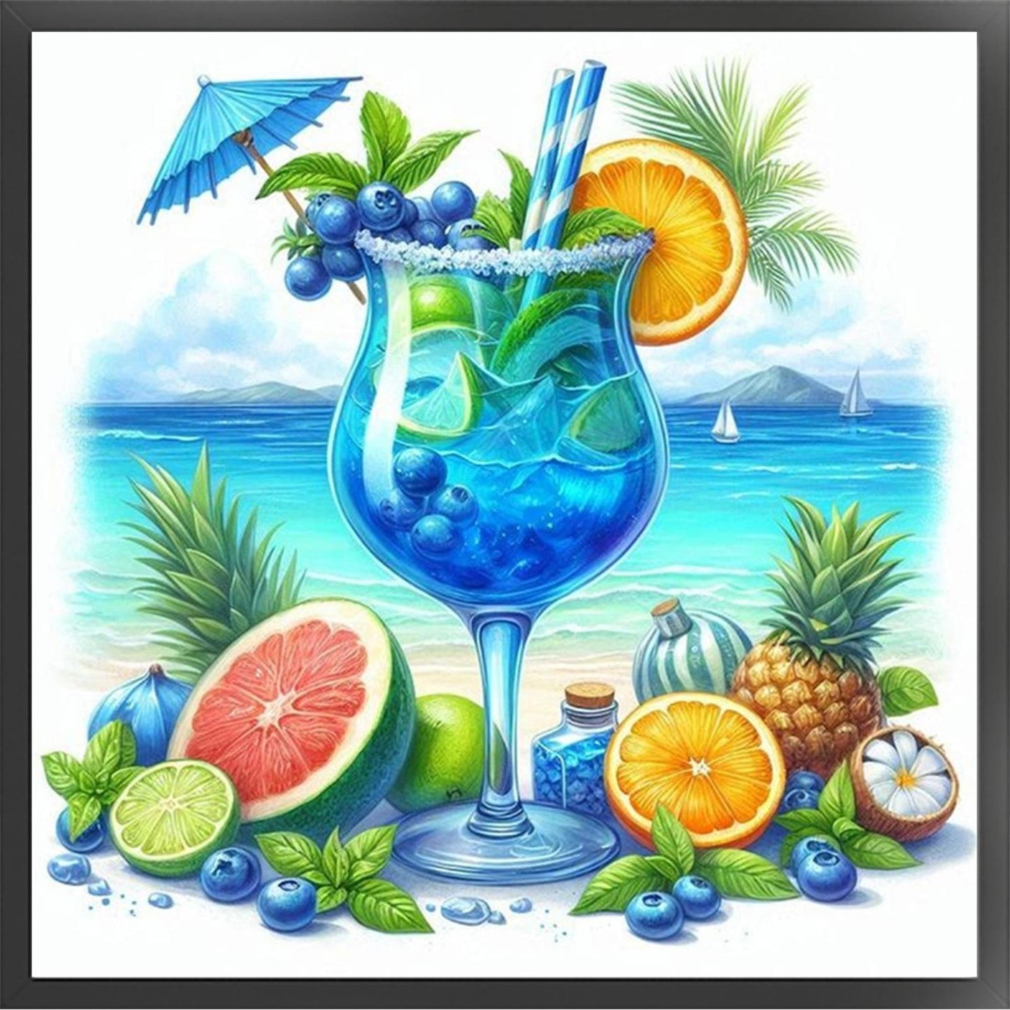 Beach Drinks - Full 11CT Stamped Cross Stitch 40x40CM - Huacan