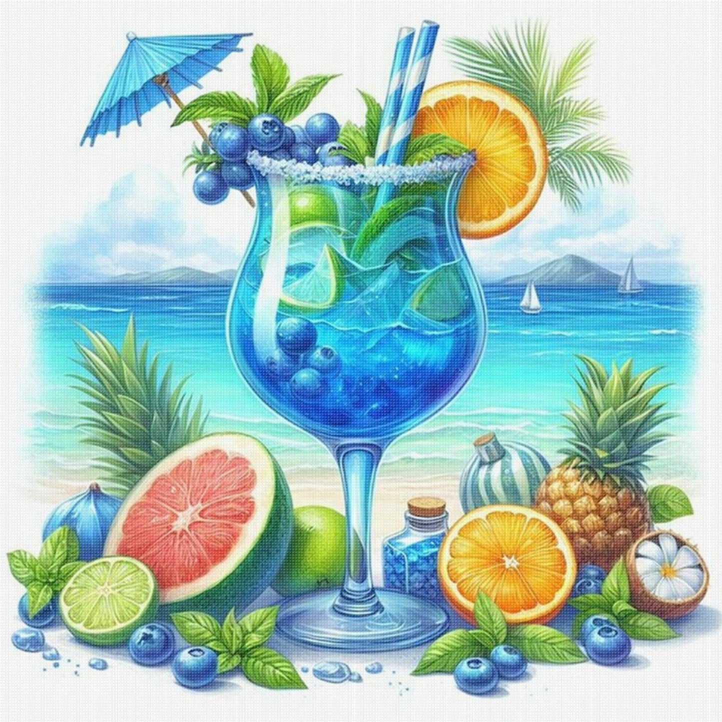 Beach Drinks - Full 11CT Stamped Cross Stitch 40x40CM - Huacan