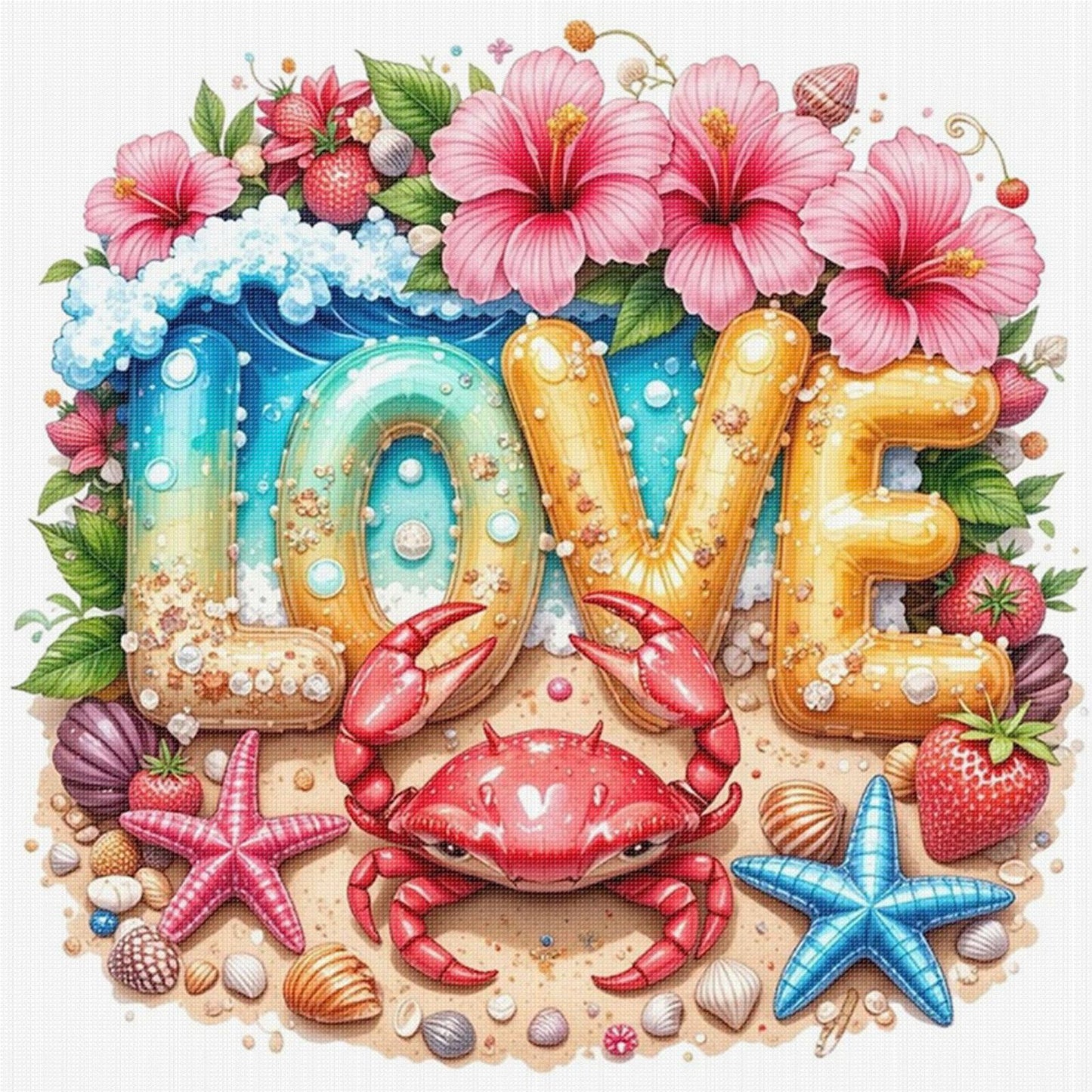 Beach Crab - Full 11CT Stamped Cross Stitch 40x40CM - Huacan
