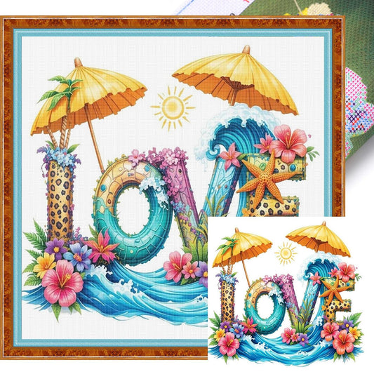 Seaside Vacation - Full 11CT Stamped Cross Stitch 40x40CM - Huacan