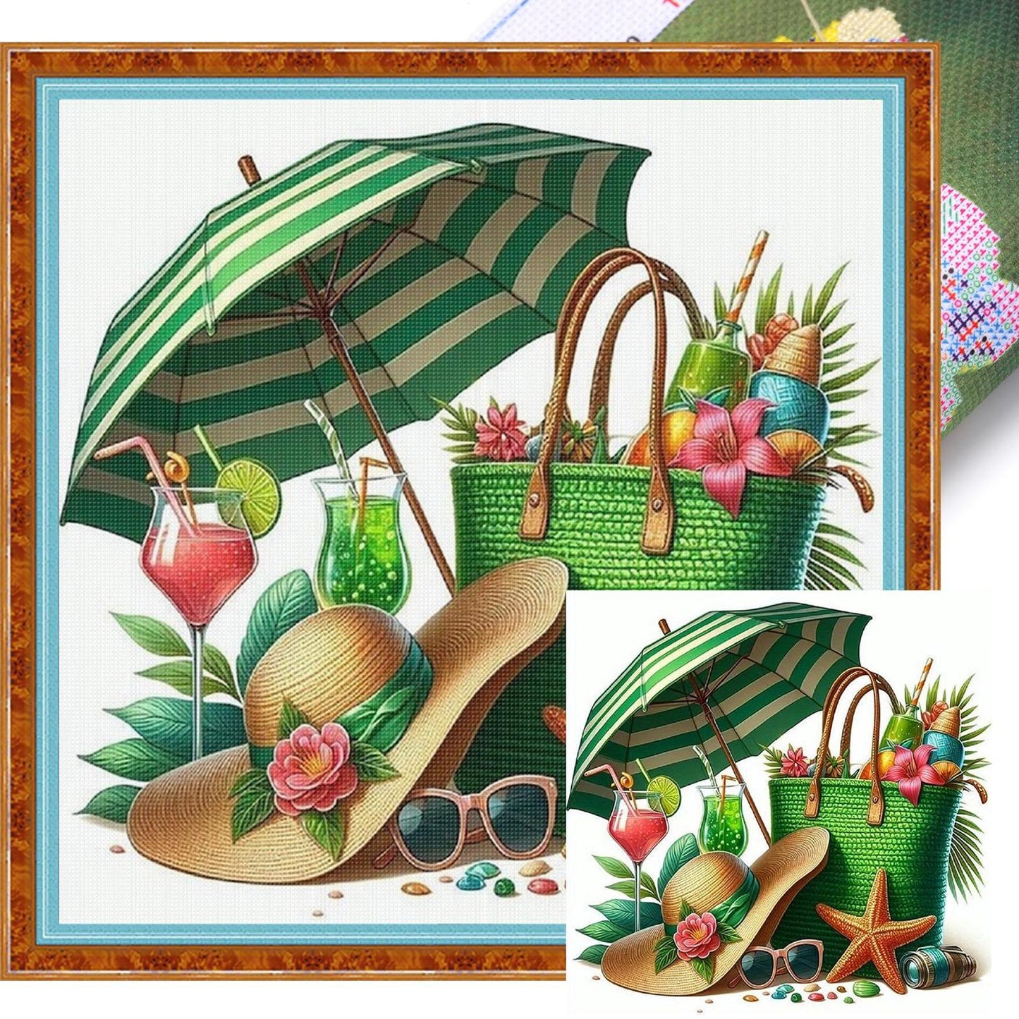 Beach Parasol - Full 11CT Stamped Cross Stitch 40x40CM - Huacan