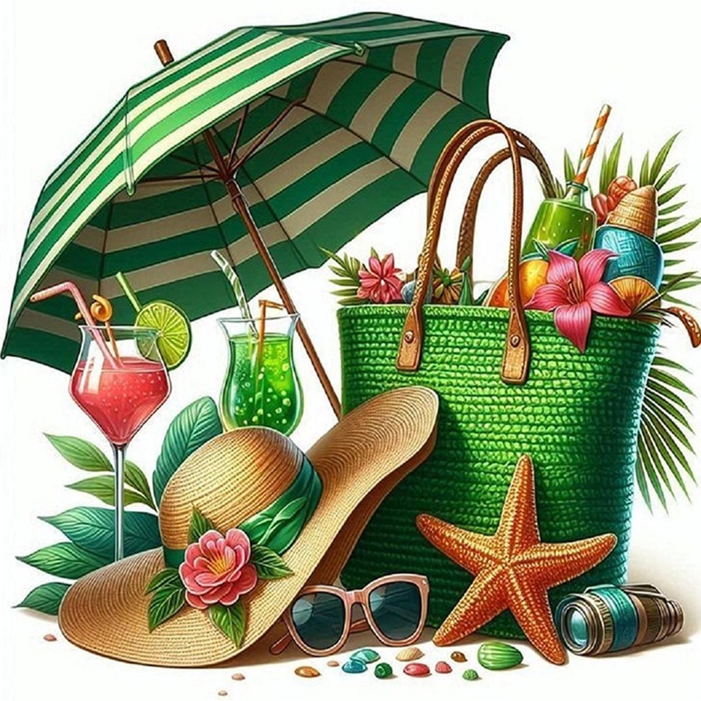Beach Parasol - Full 11CT Stamped Cross Stitch 40x40CM - Huacan