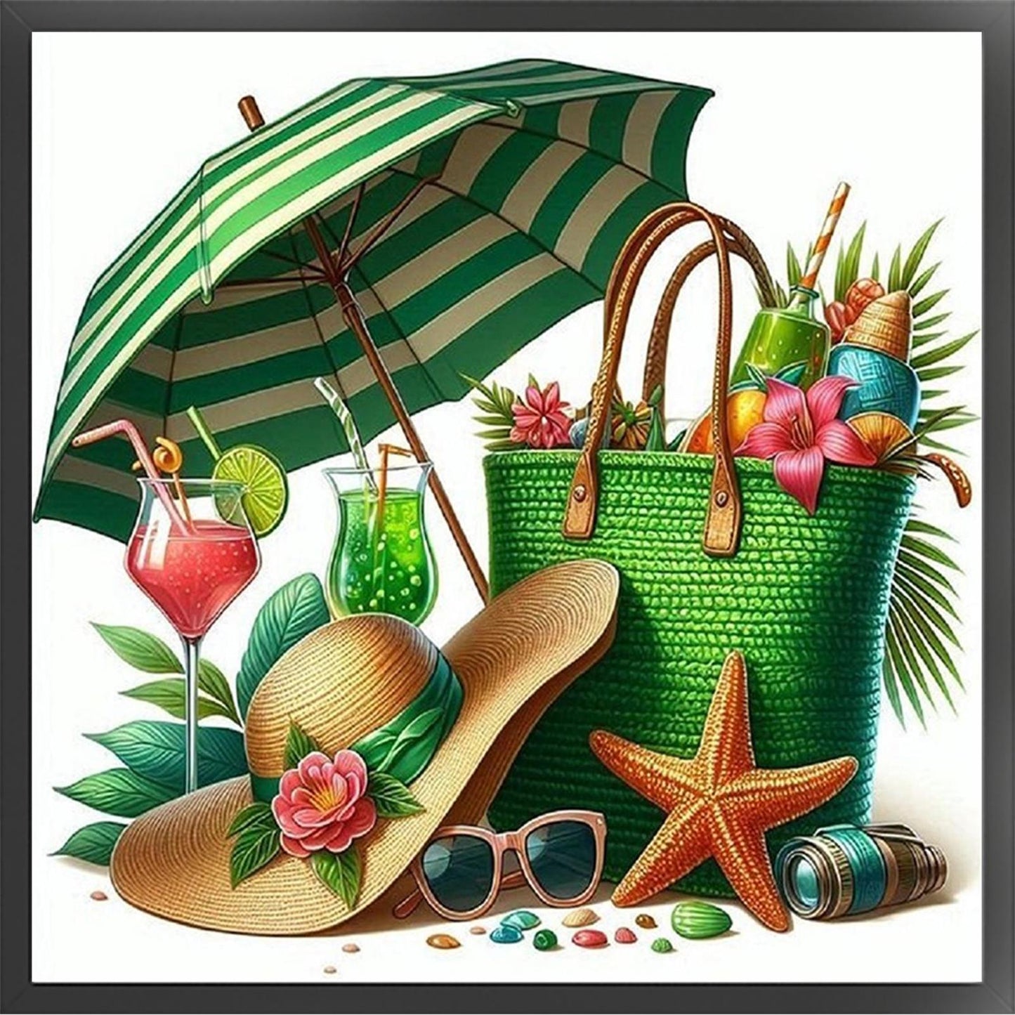 Beach Parasol - Full 11CT Stamped Cross Stitch 40x40CM - Huacan