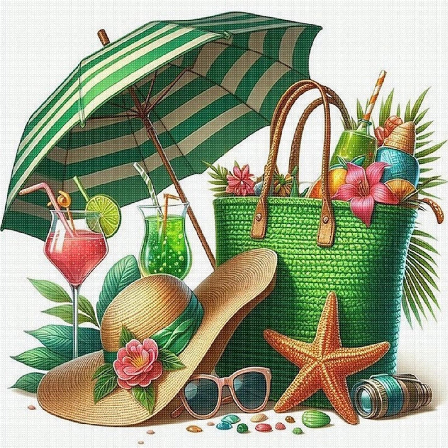 Beach Parasol - Full 11CT Stamped Cross Stitch 40x40CM - Huacan