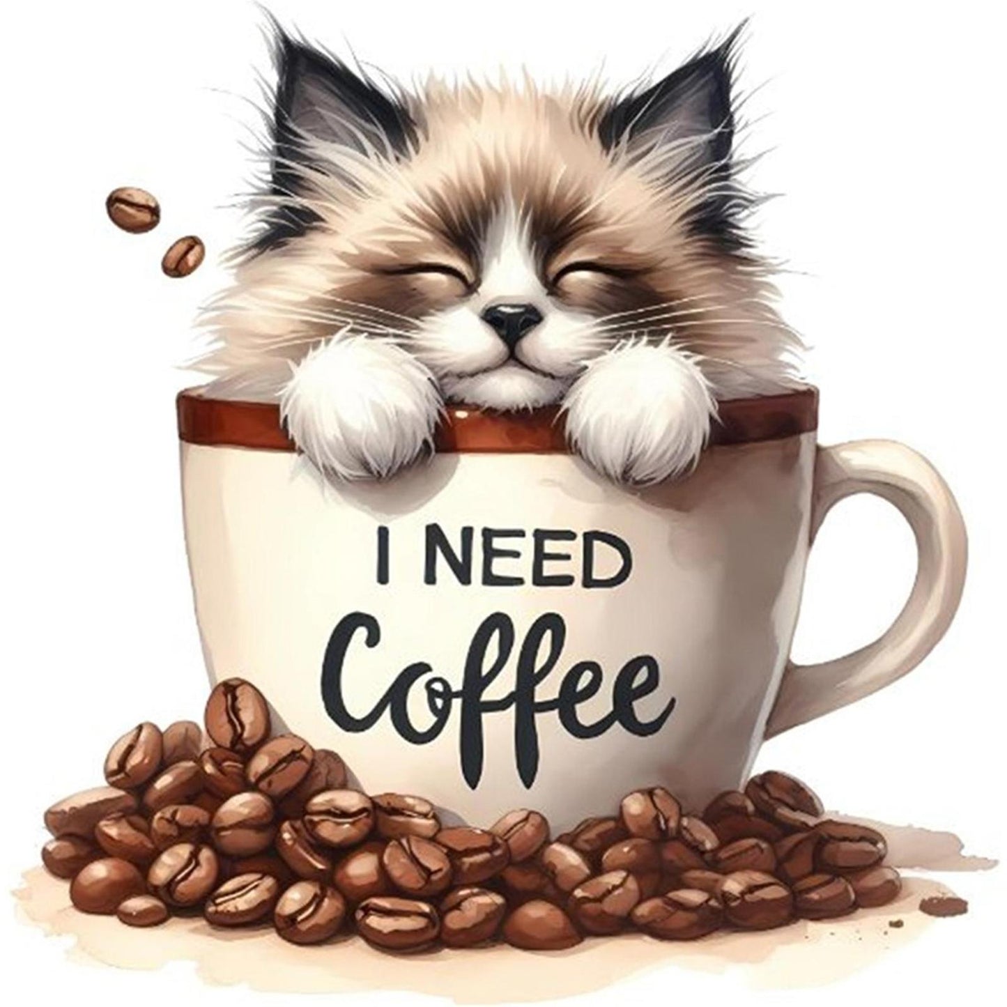 Coffee Cat - Full 11CT Stamped Cross Stitch 40x40CM - Huacan