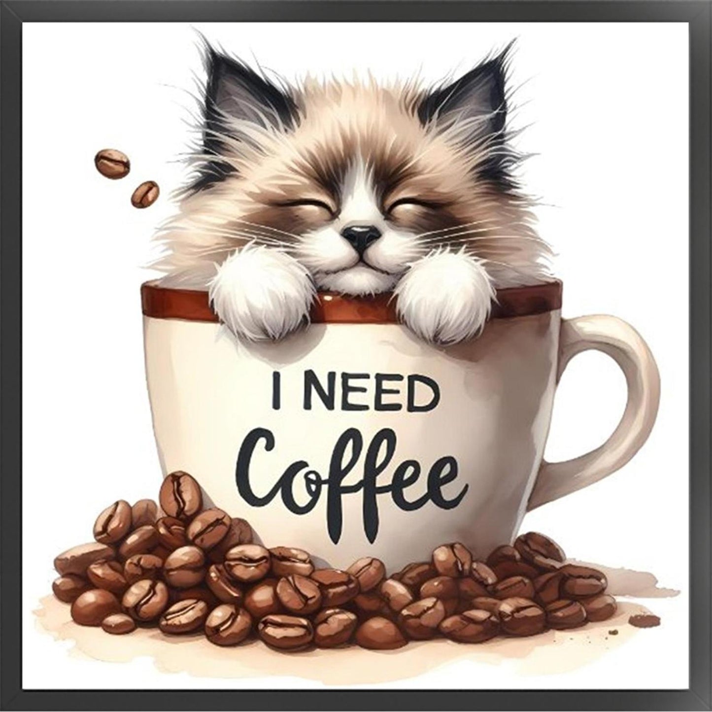 Coffee Cat - Full 11CT Stamped Cross Stitch 40x40CM - Huacan