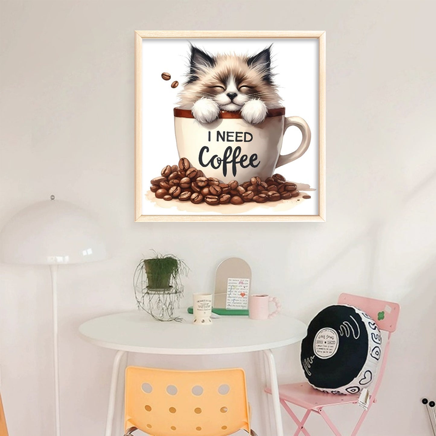 Coffee Cat - Full 11CT Stamped Cross Stitch 40x40CM - Huacan