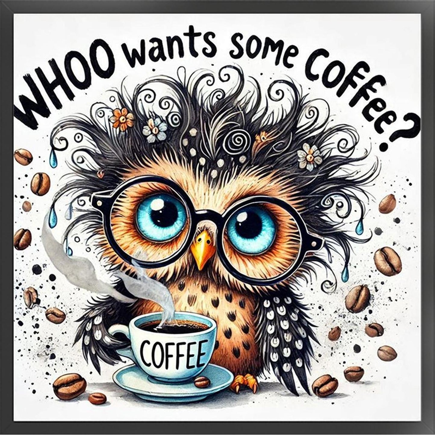 Coffee Owl - Full 11CT Stamped Cross Stitch 40x40CM - Huacan