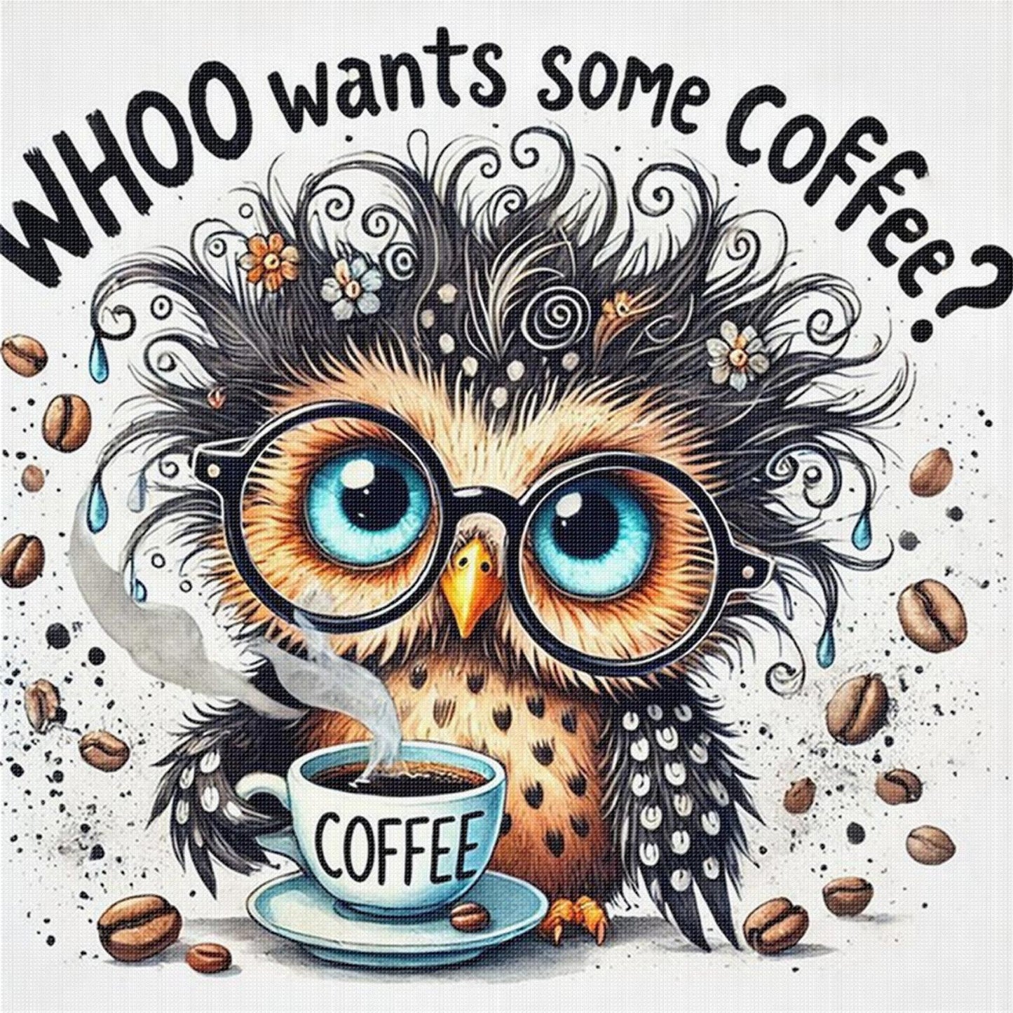 Coffee Owl - Full 11CT Stamped Cross Stitch 40x40CM - Huacan