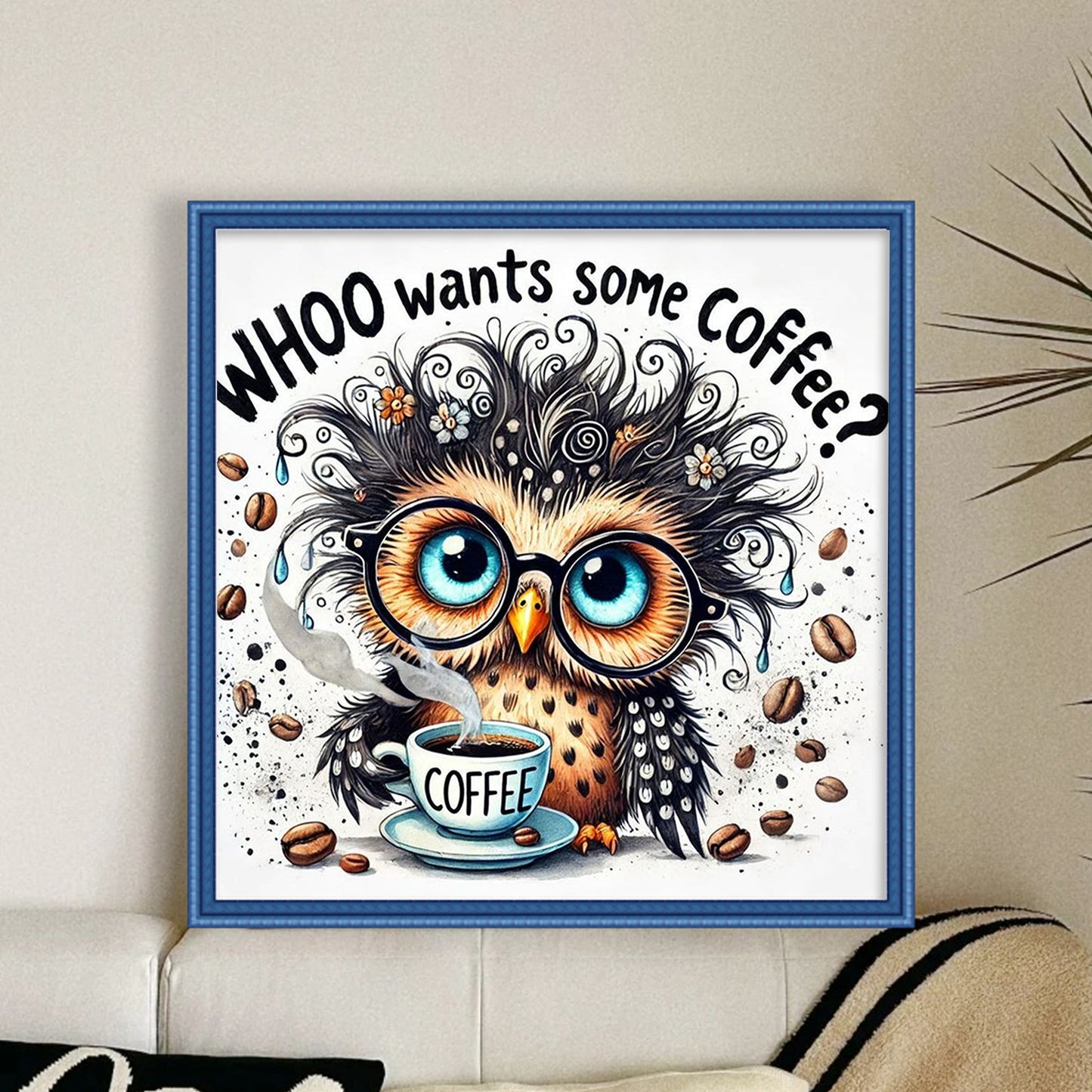Coffee Owl - Full 11CT Stamped Cross Stitch 40x40CM - Huacan