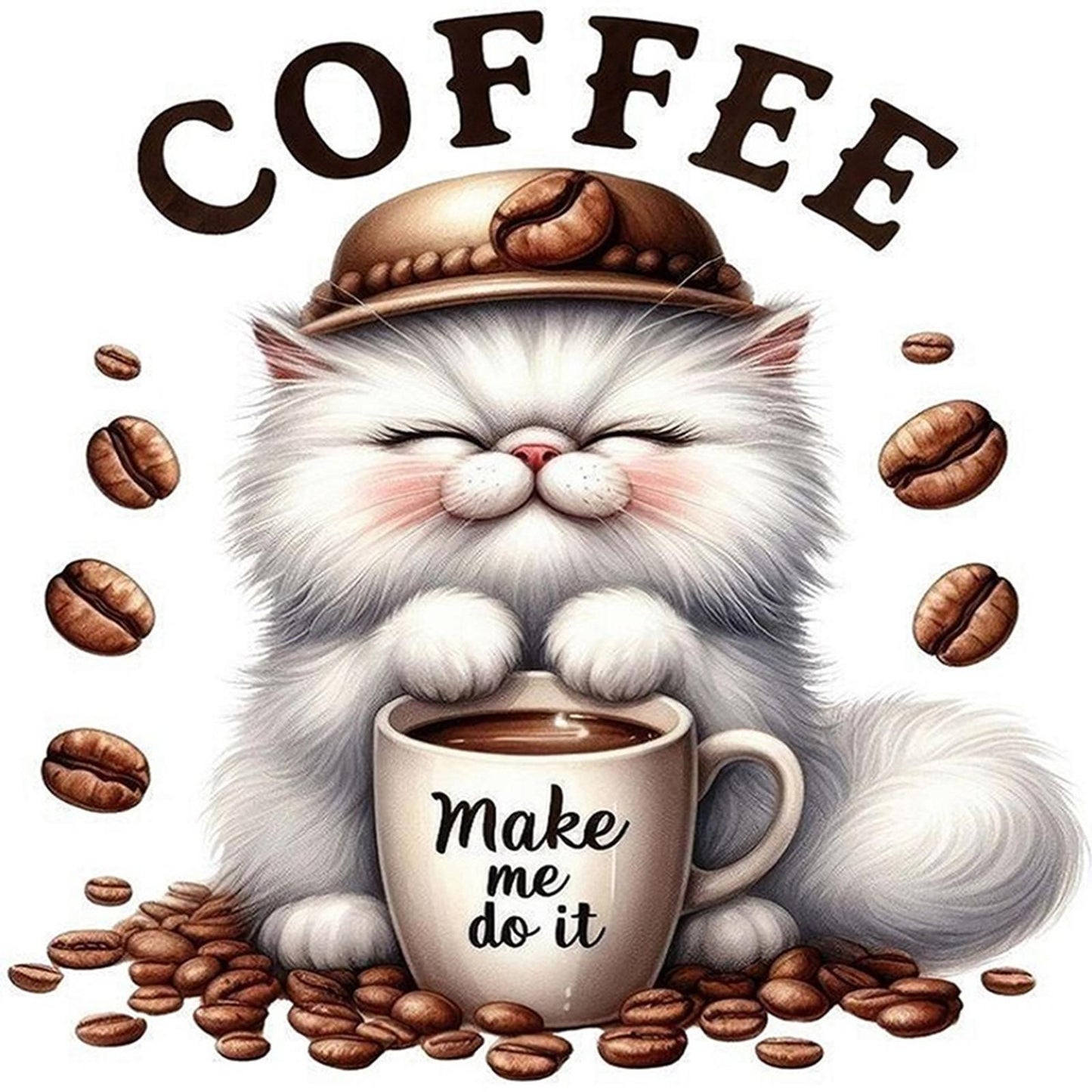 Coffee Cat - Full 11CT Stamped Cross Stitch 40x40CM - Huacan