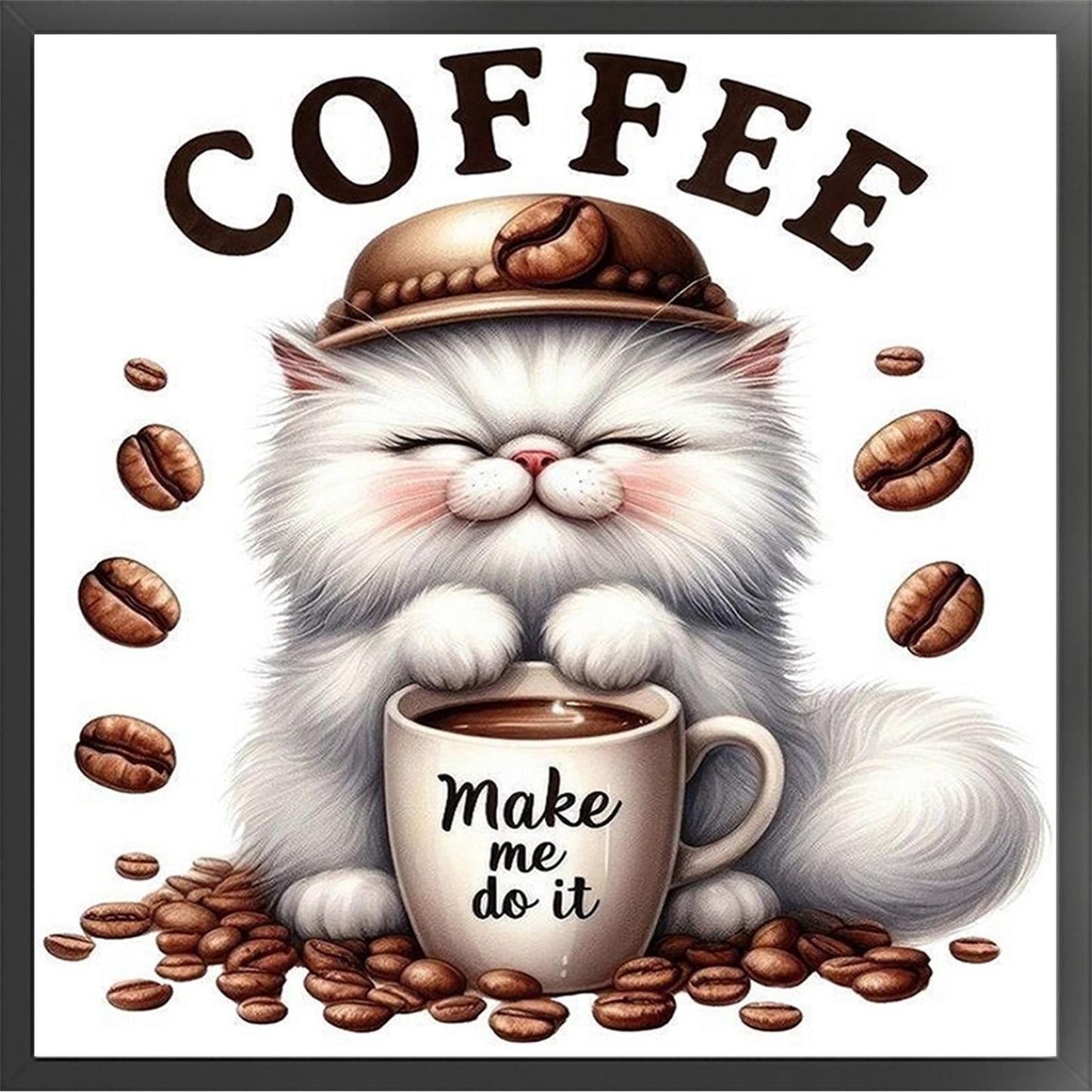 Coffee Cat - Full 11CT Stamped Cross Stitch 40x40CM - Huacan