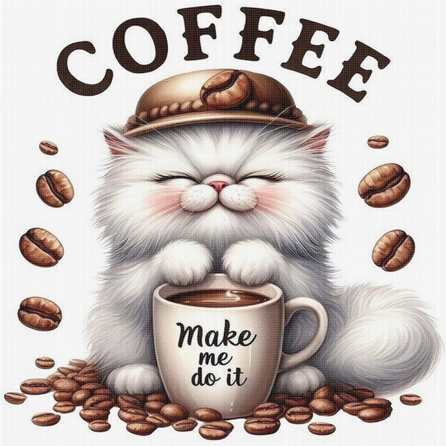Coffee Cat - Full 11CT Stamped Cross Stitch 40x40CM - Huacan