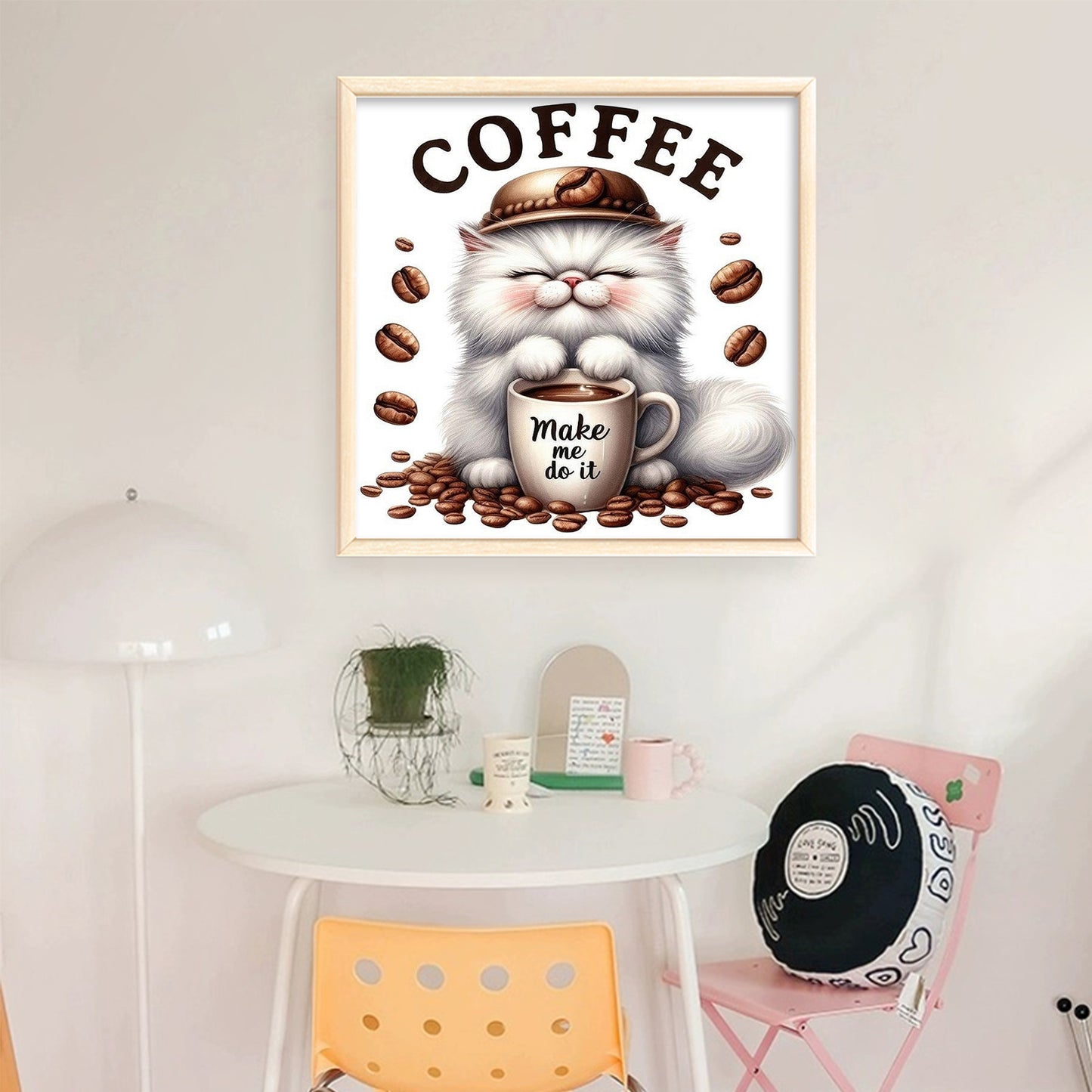 Coffee Cat - Full 11CT Stamped Cross Stitch 40x40CM - Huacan
