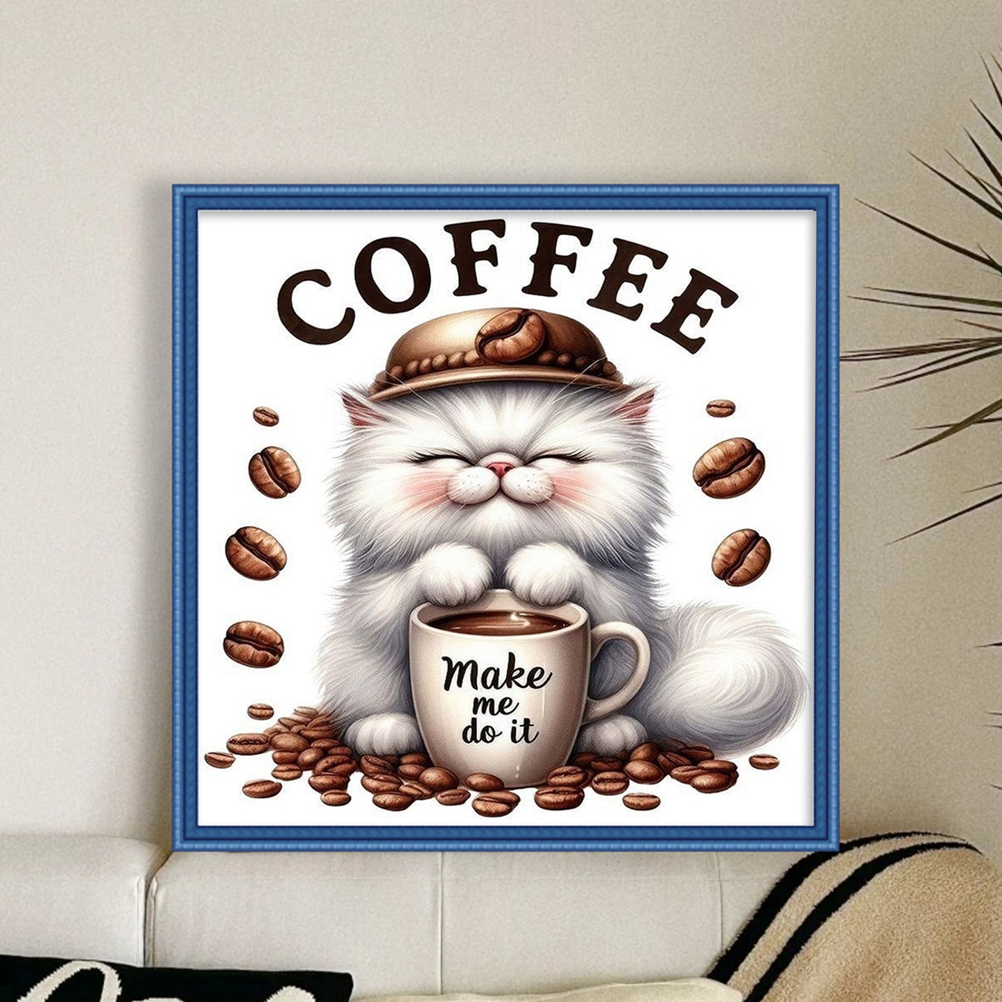 Coffee Cat - Full 11CT Stamped Cross Stitch 40x40CM - Huacan