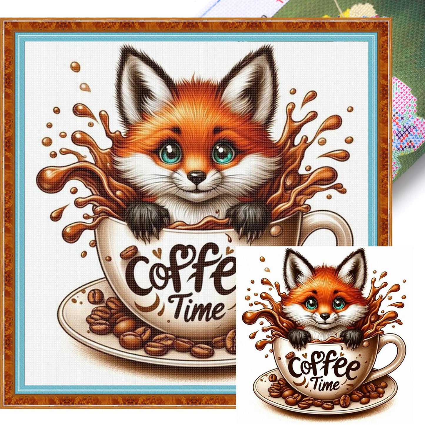 Coffee Fox - Full 11CT Stamped Cross Stitch 40x40CM - Huacan