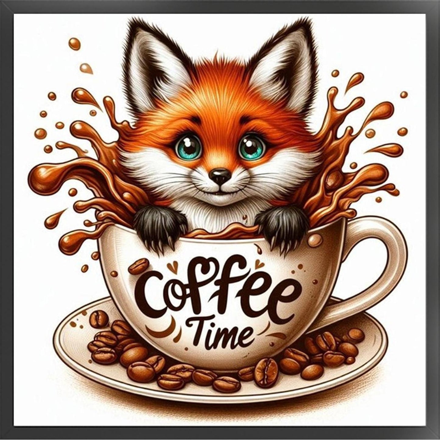 Coffee Fox - Full 11CT Stamped Cross Stitch 40x40CM - Huacan