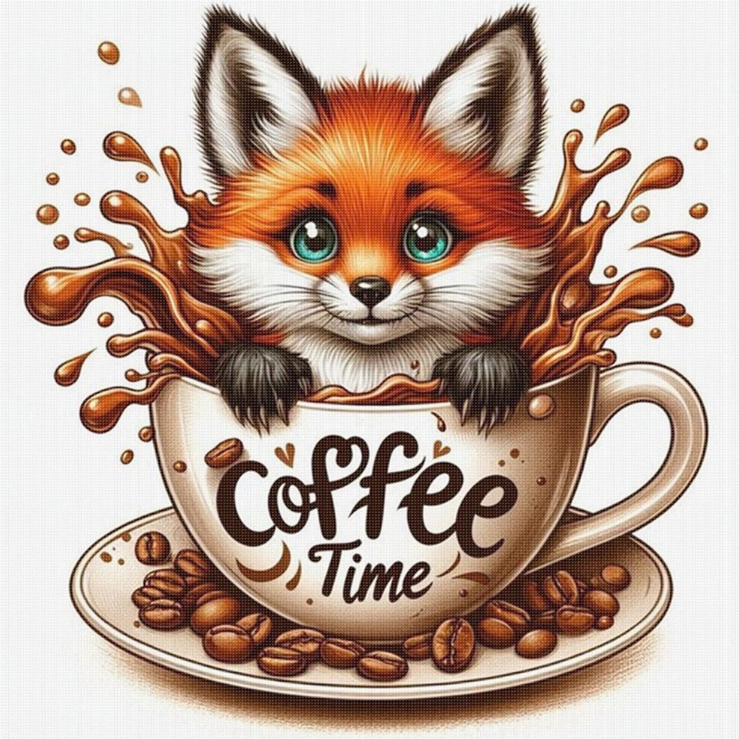 Coffee Fox - Full 11CT Stamped Cross Stitch 40x40CM - Huacan