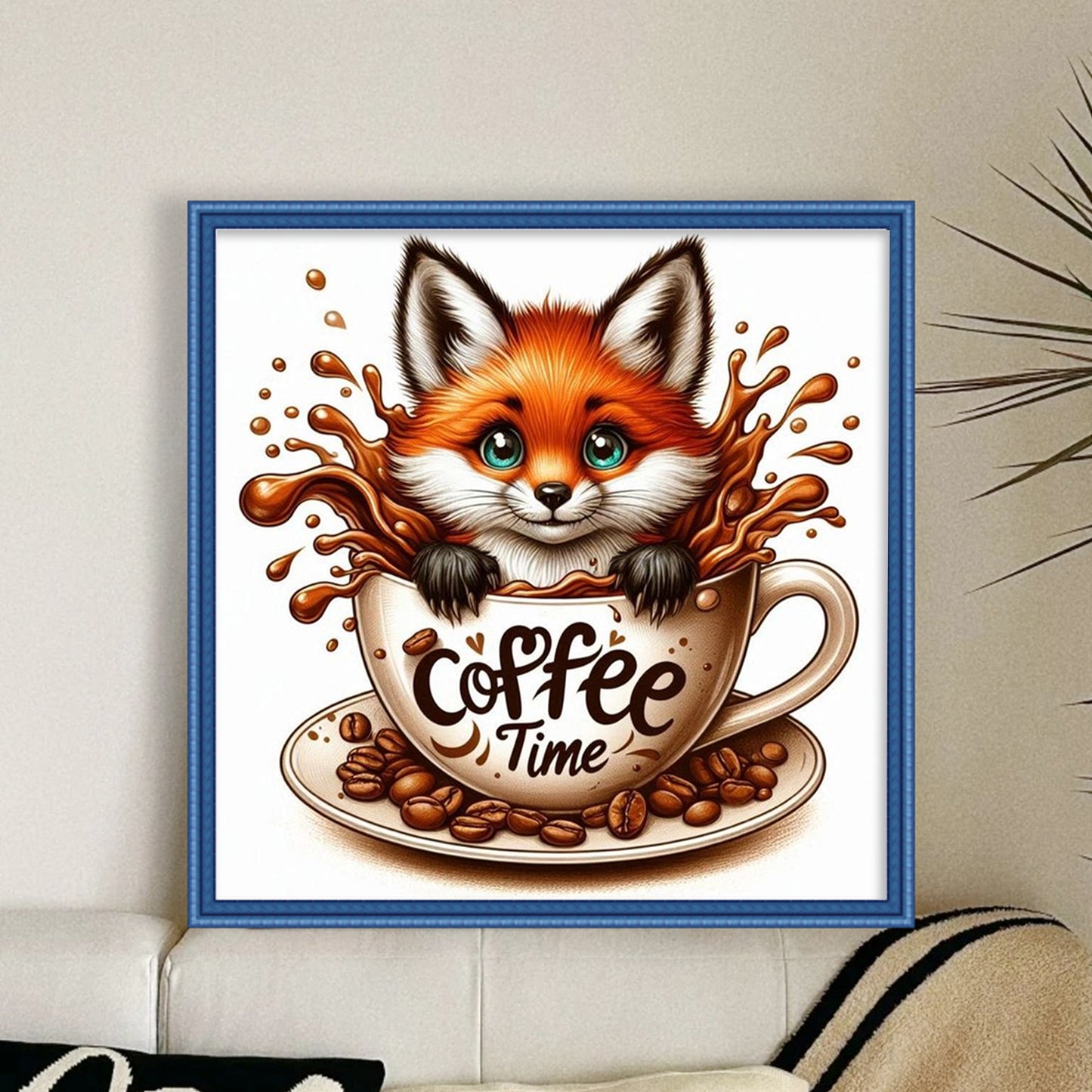 Coffee Fox - Full 11CT Stamped Cross Stitch 40x40CM - Huacan