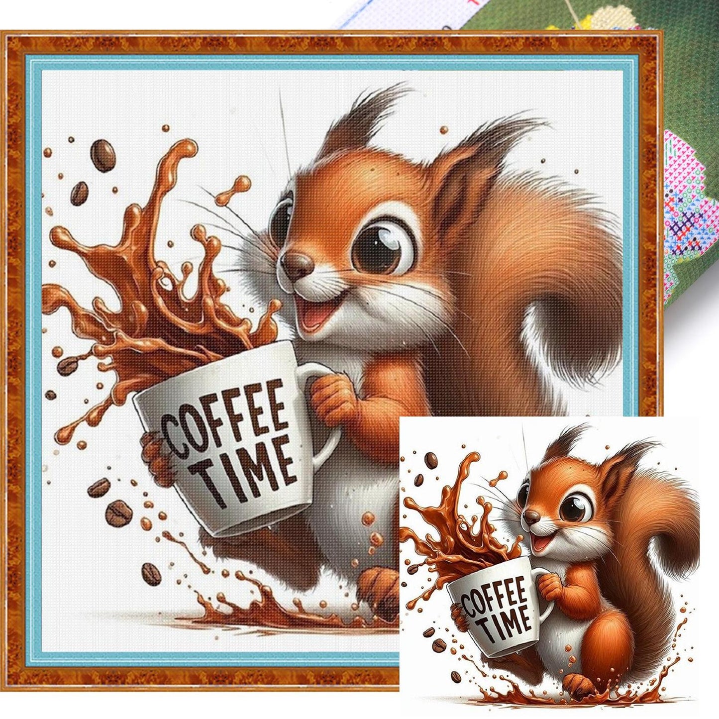 Coffee Squirrel - Full 11CT Stamped Cross Stitch 40x40CM - Huacan
