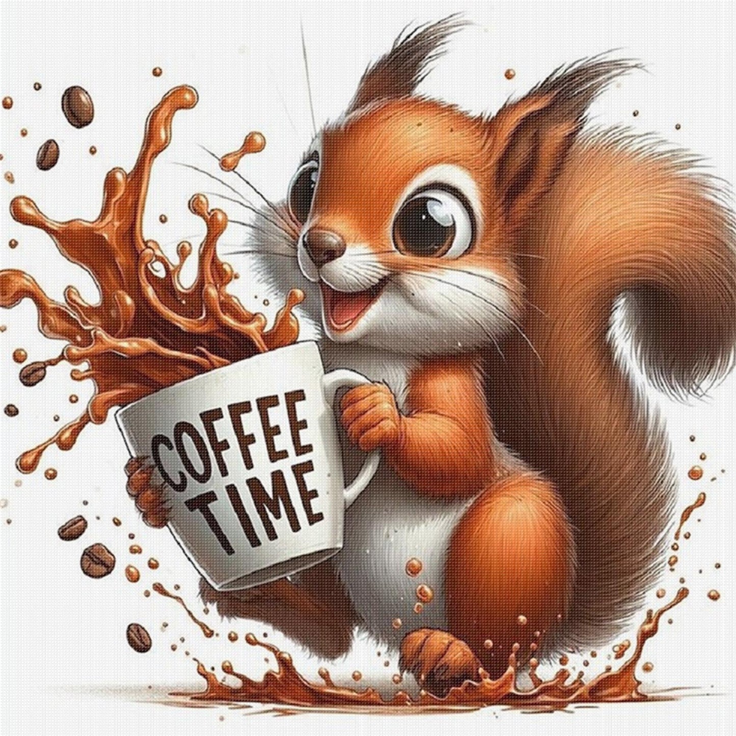 Coffee Squirrel - Full 11CT Stamped Cross Stitch 40x40CM - Huacan