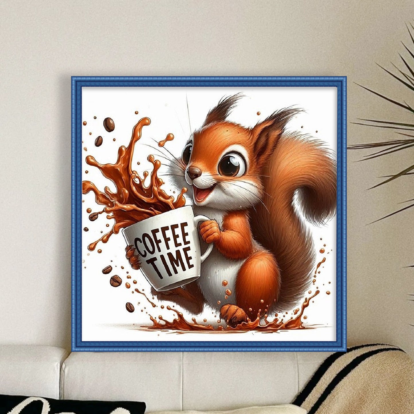 Coffee Squirrel - Full 11CT Stamped Cross Stitch 40x40CM - Huacan