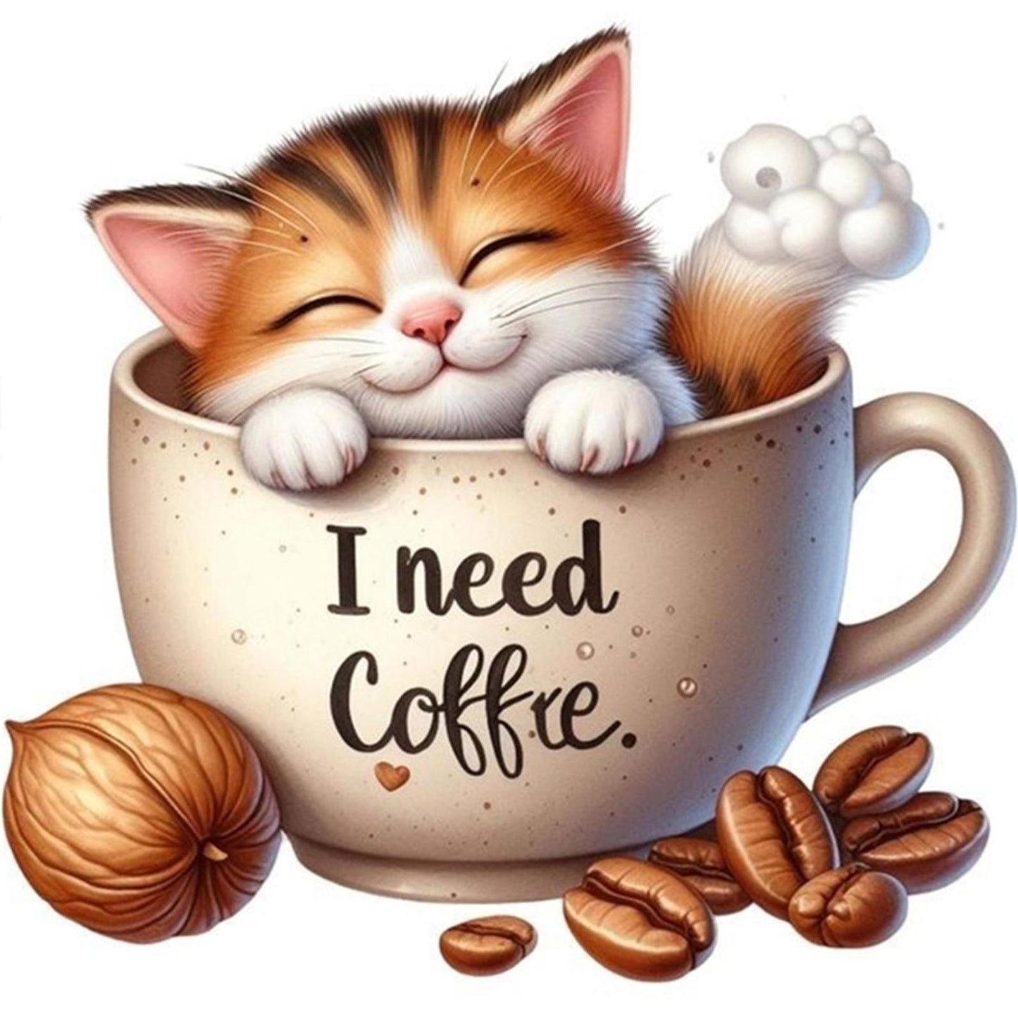 Coffee Cat - Full 11CT Stamped Cross Stitch 40x40CM - Huacan