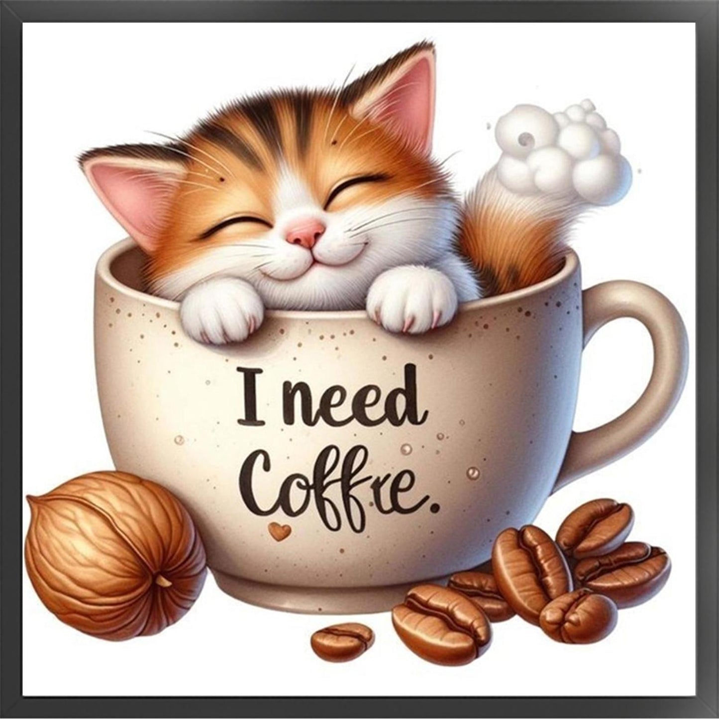 Coffee Cat - Full 11CT Stamped Cross Stitch 40x40CM - Huacan