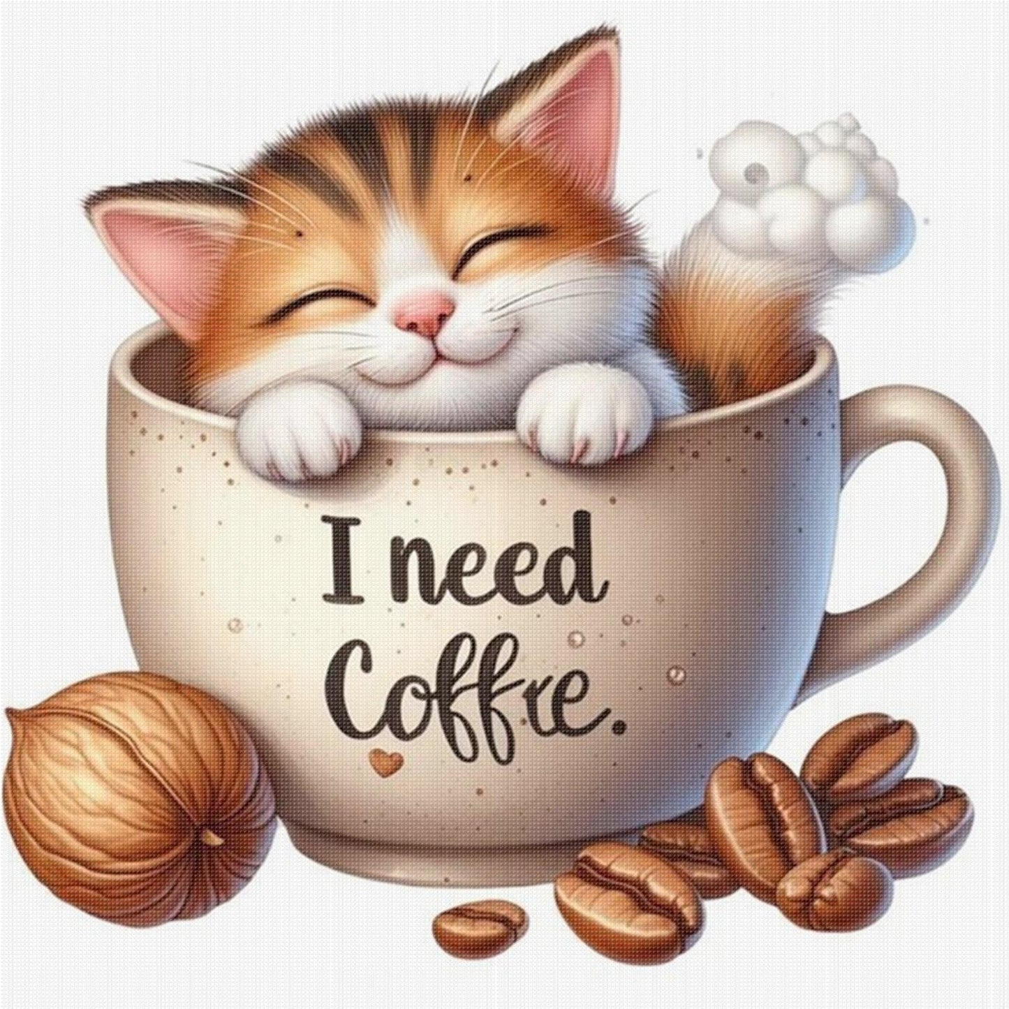 Coffee Cat - Full 11CT Stamped Cross Stitch 40x40CM - Huacan