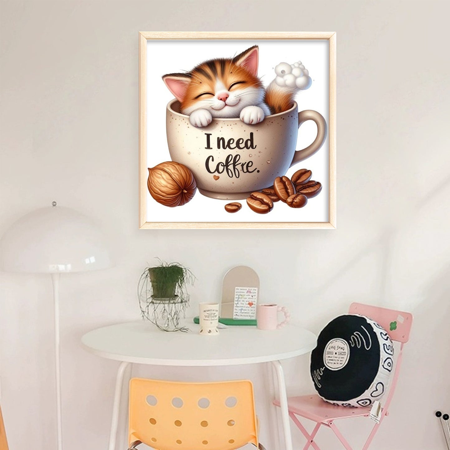 Coffee Cat - Full 11CT Stamped Cross Stitch 40x40CM - Huacan
