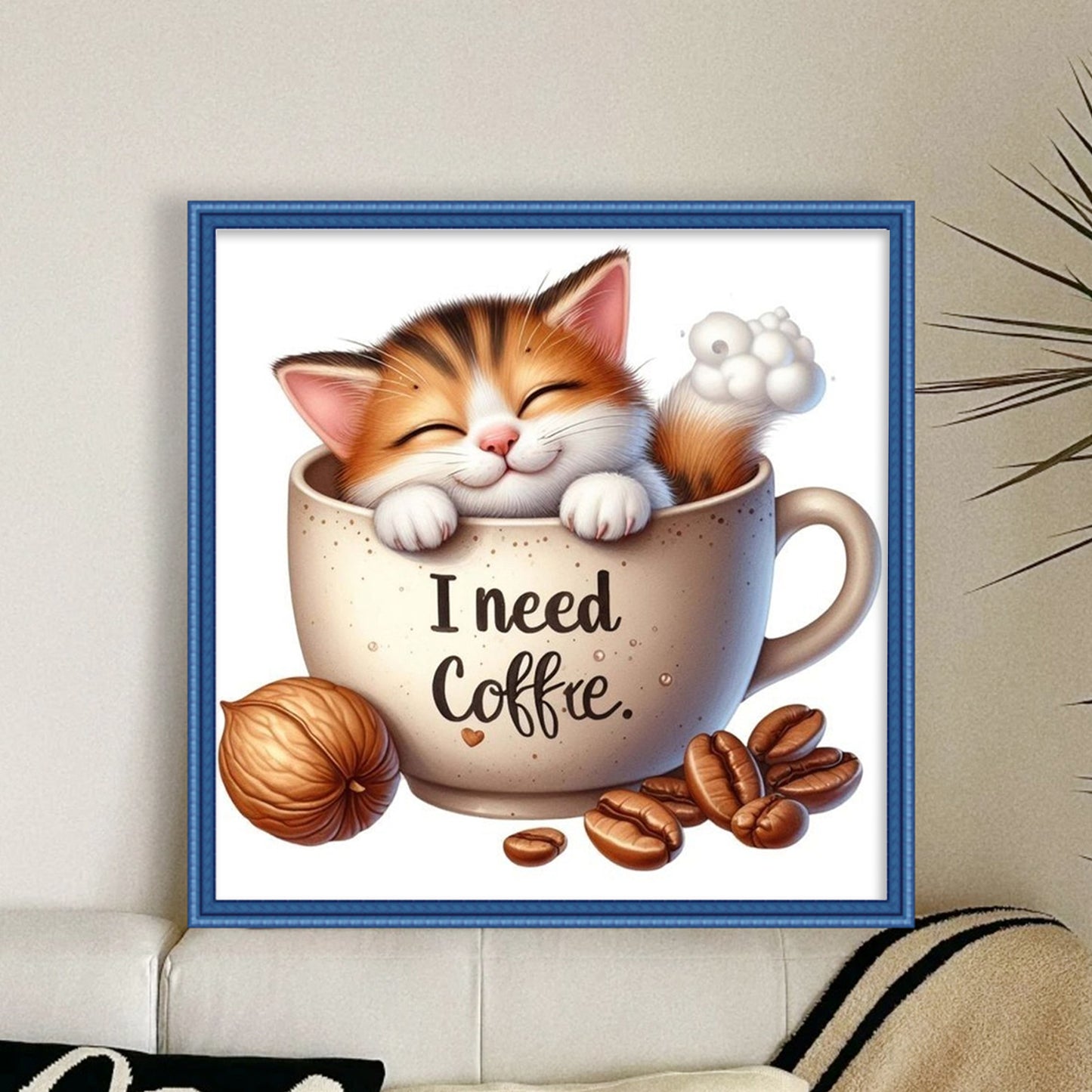 Coffee Cat - Full 11CT Stamped Cross Stitch 40x40CM - Huacan