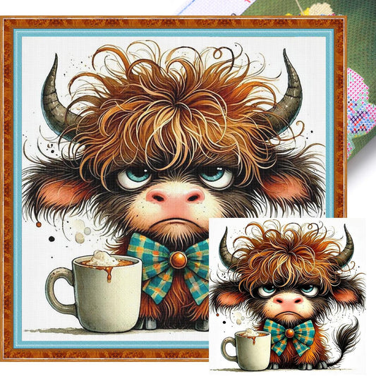 Coffee Yak - Full 11CT Stamped Cross Stitch 40x40CM - Huacan