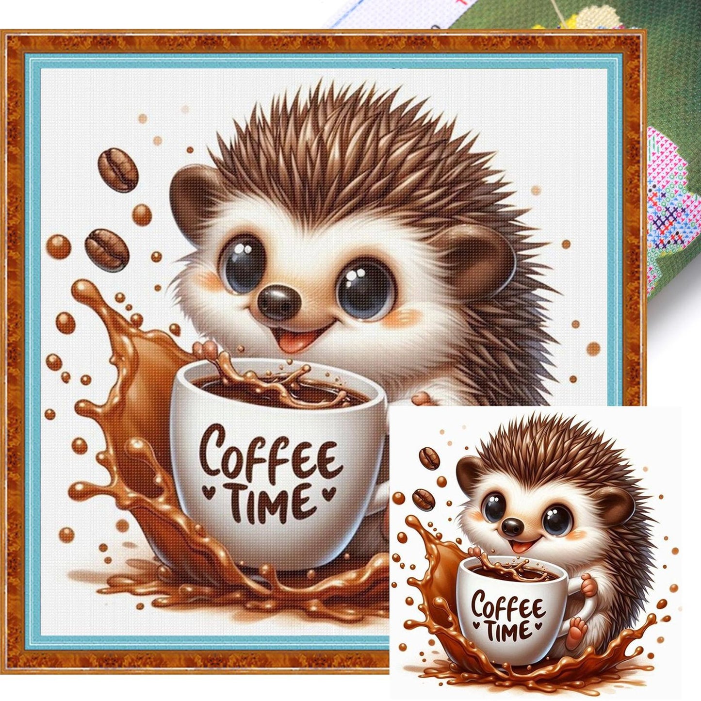 Coffee Hedgehog - Full 11CT Stamped Cross Stitch 40x40CM - Huacan