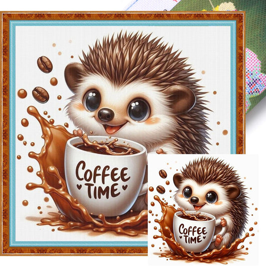Coffee Hedgehog - Full 11CT Stamped Cross Stitch 40x40CM - Huacan