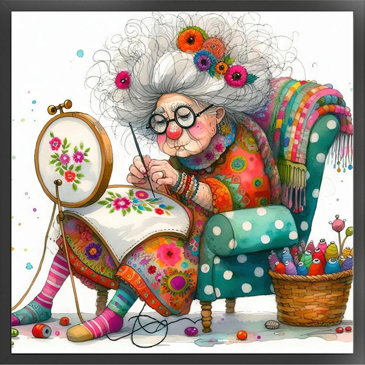 Whimsical Sewing Old Lady - Full 11CT Stamped Cross Stitch 40x40CM - Yishu
