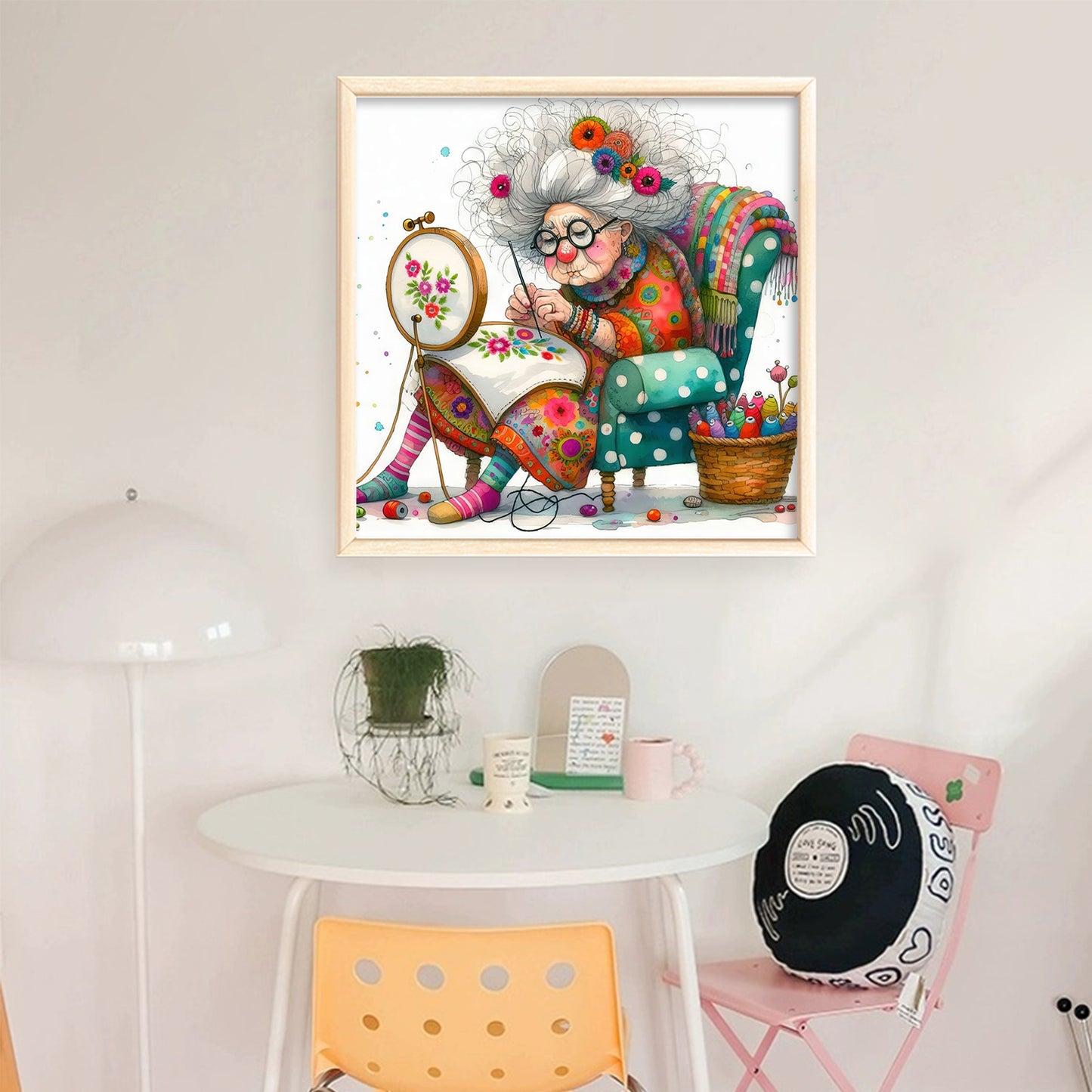 Whimsical Sewing Old Lady - Full 11CT Stamped Cross Stitch 40x40CM - Yishu