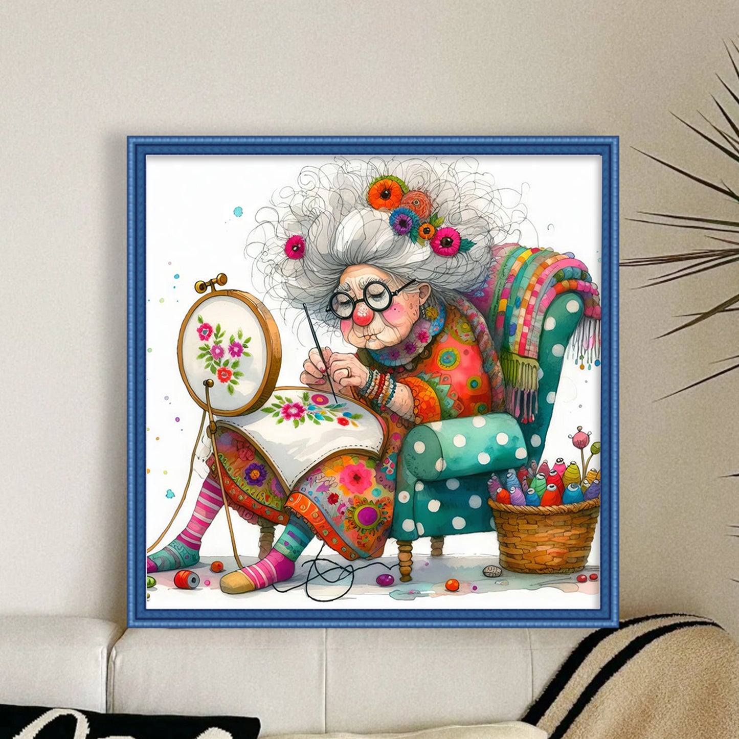 Whimsical Sewing Old Lady - Full 11CT Stamped Cross Stitch 40x40CM - Yishu
