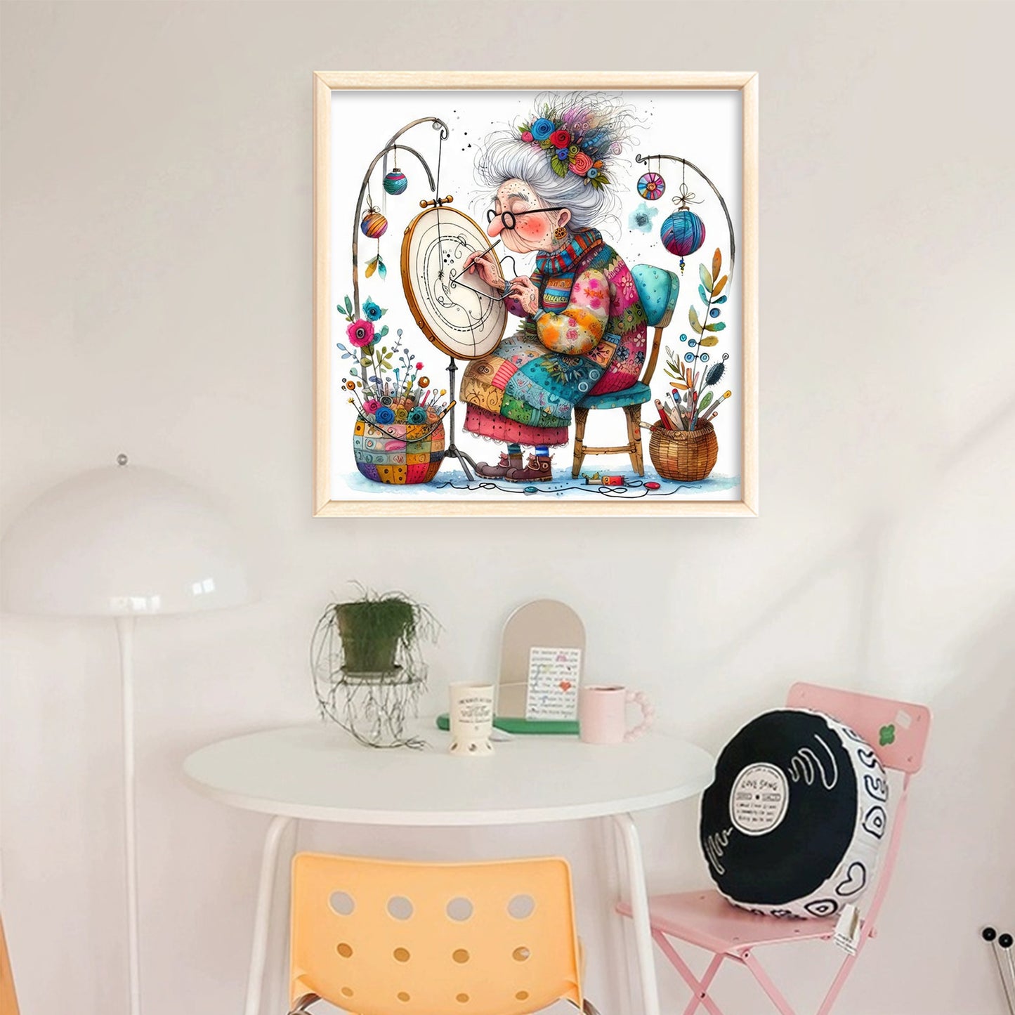 Whimsical Sewing Old Lady - Full 11CT Stamped Cross Stitch 40x40CM - Yishu