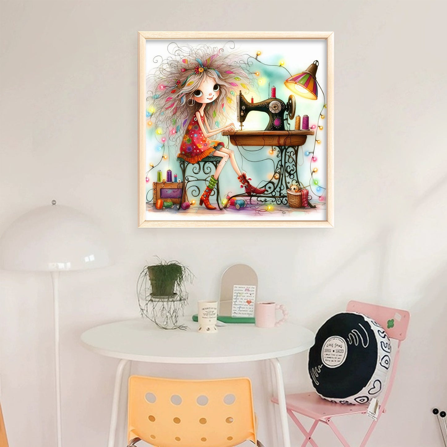 Whimsical Sewing Girl - Full 11CT Stamped Cross Stitch 40x40CM - Yishu