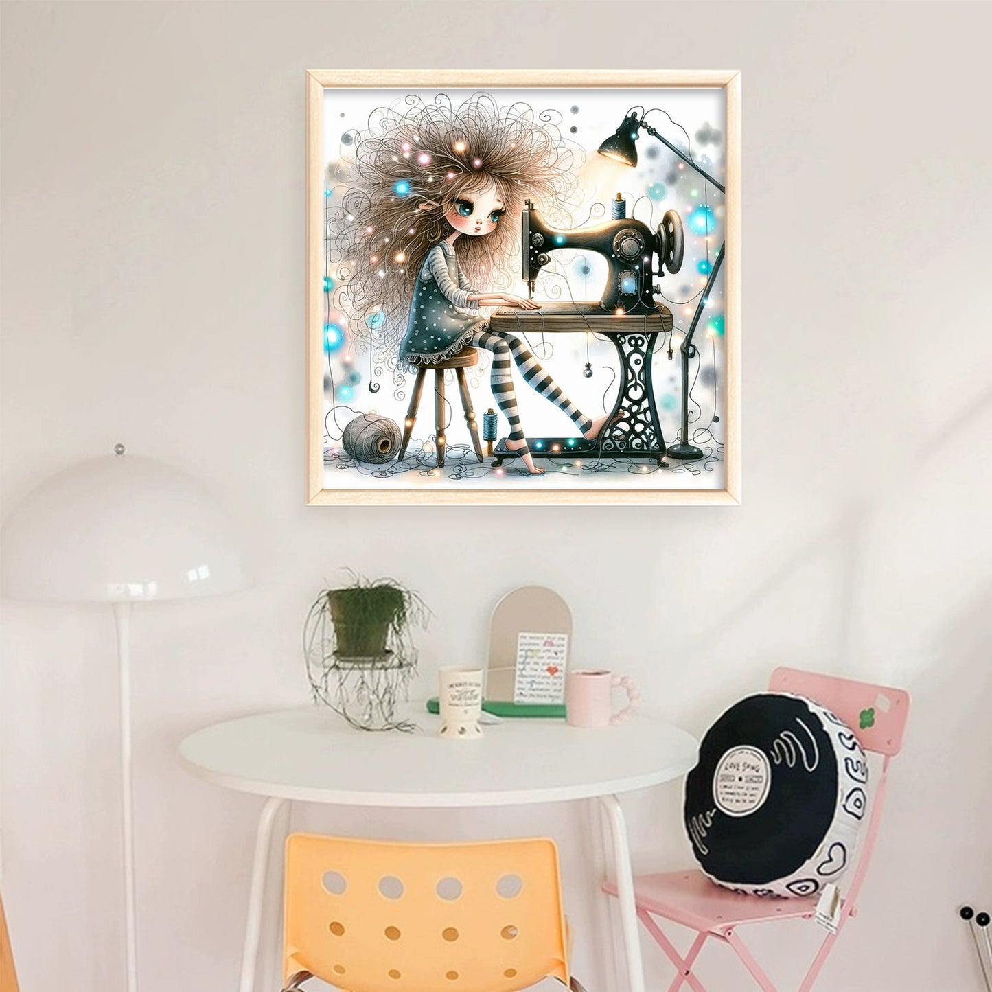 Whimsical Sewing Girl - Full 11CT Stamped Cross Stitch 40x40CM - Yishu