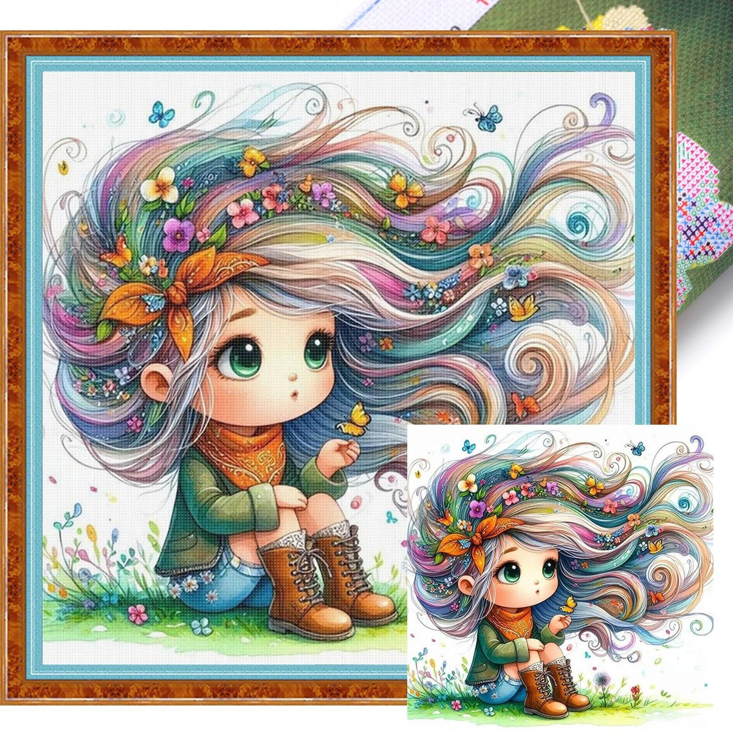 Whimsical Girl - Full 11CT Stamped Cross Stitch 40x40CM - Yishu