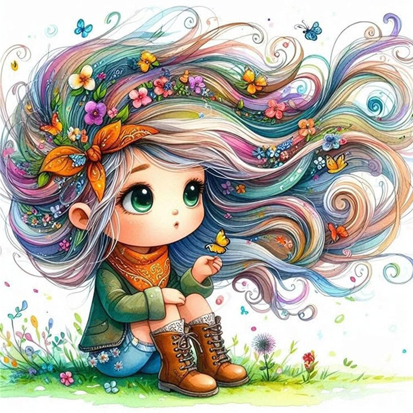 Whimsical Girl - Full 11CT Stamped Cross Stitch 40x40CM - Yishu