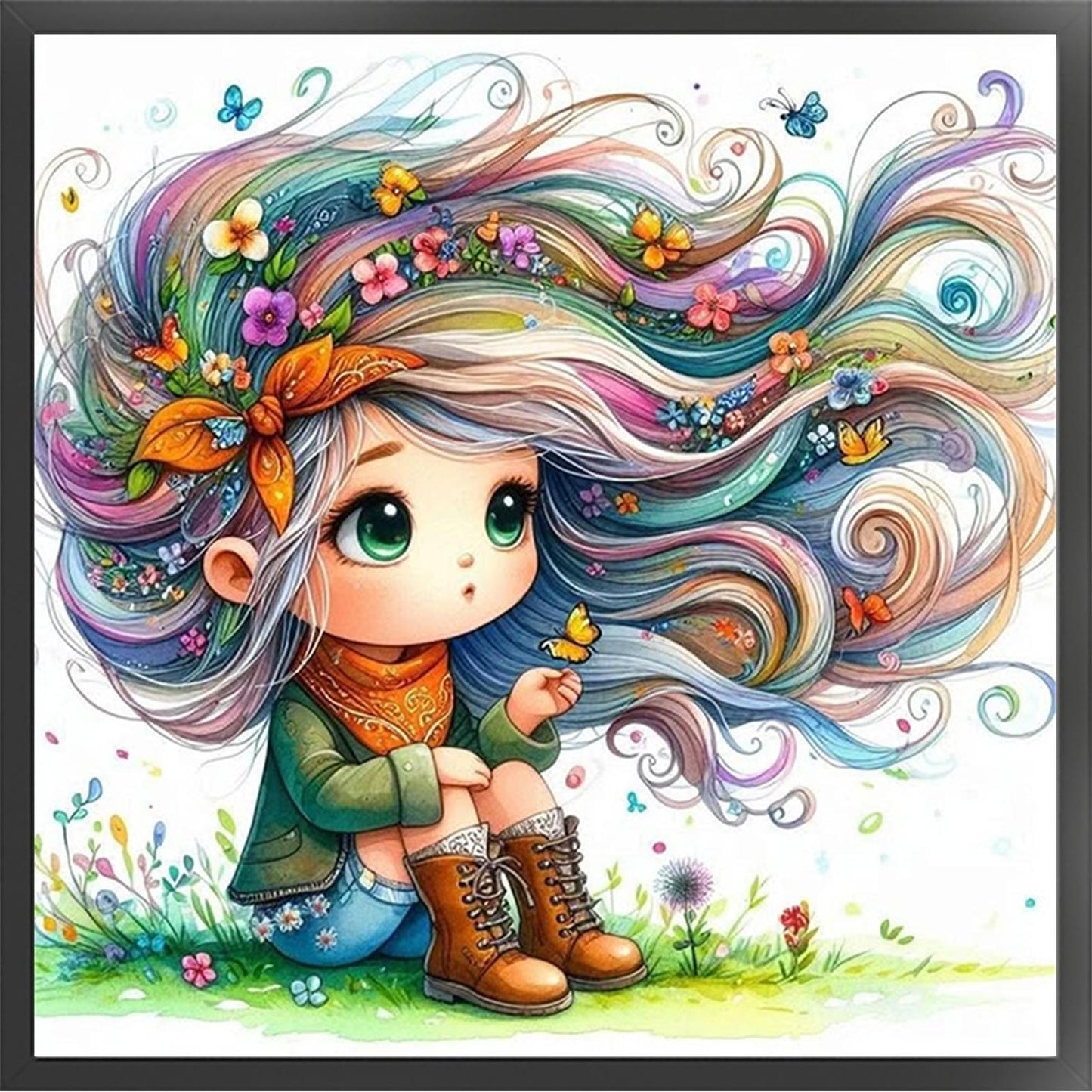 Whimsical Girl - Full 11CT Stamped Cross Stitch 40x40CM - Yishu