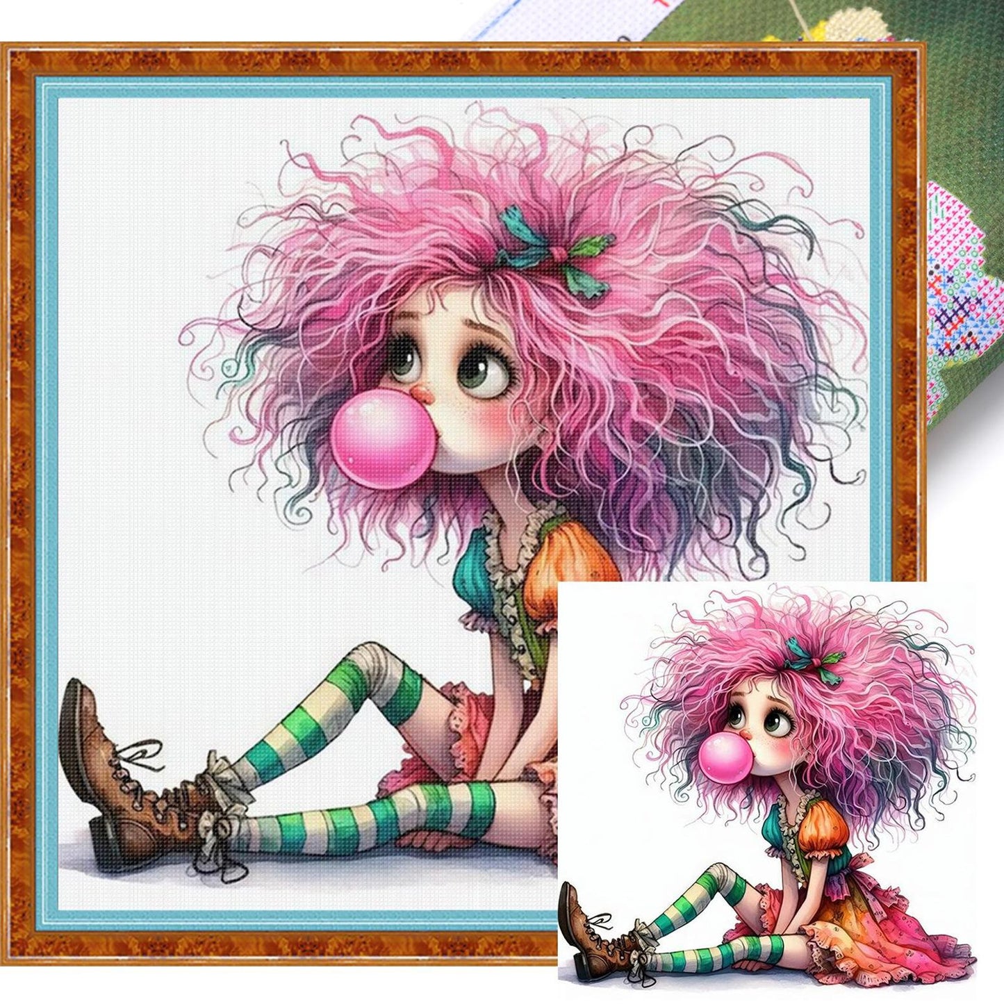 Whimsical Girl - Full 11CT Stamped Cross Stitch 40x40CM - Yishu