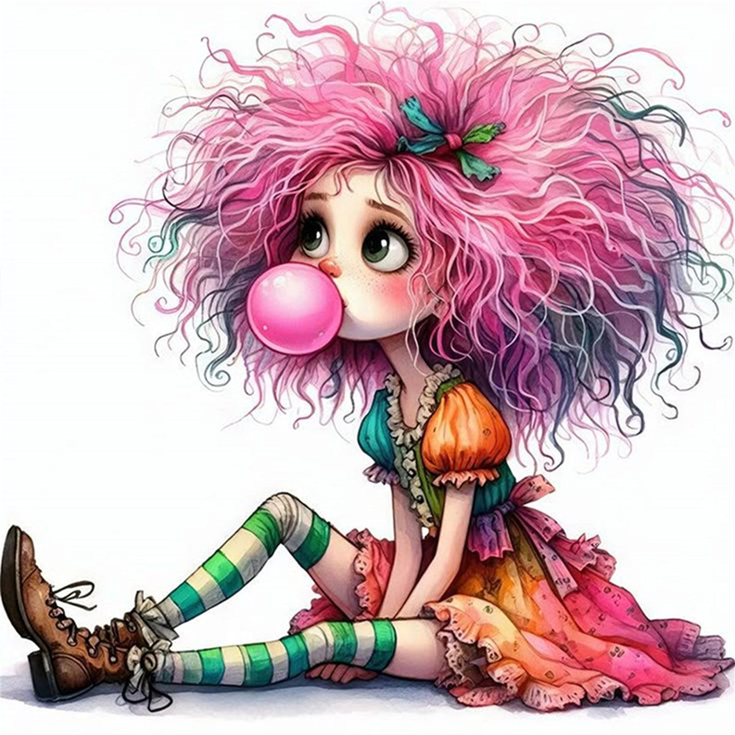 Whimsical Girl - Full 11CT Stamped Cross Stitch 40x40CM - Yishu