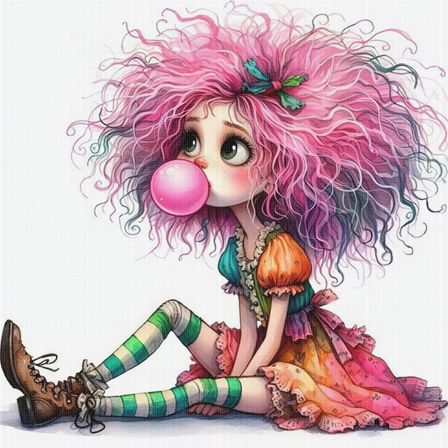 Whimsical Girl - Full 11CT Stamped Cross Stitch 40x40CM - Yishu