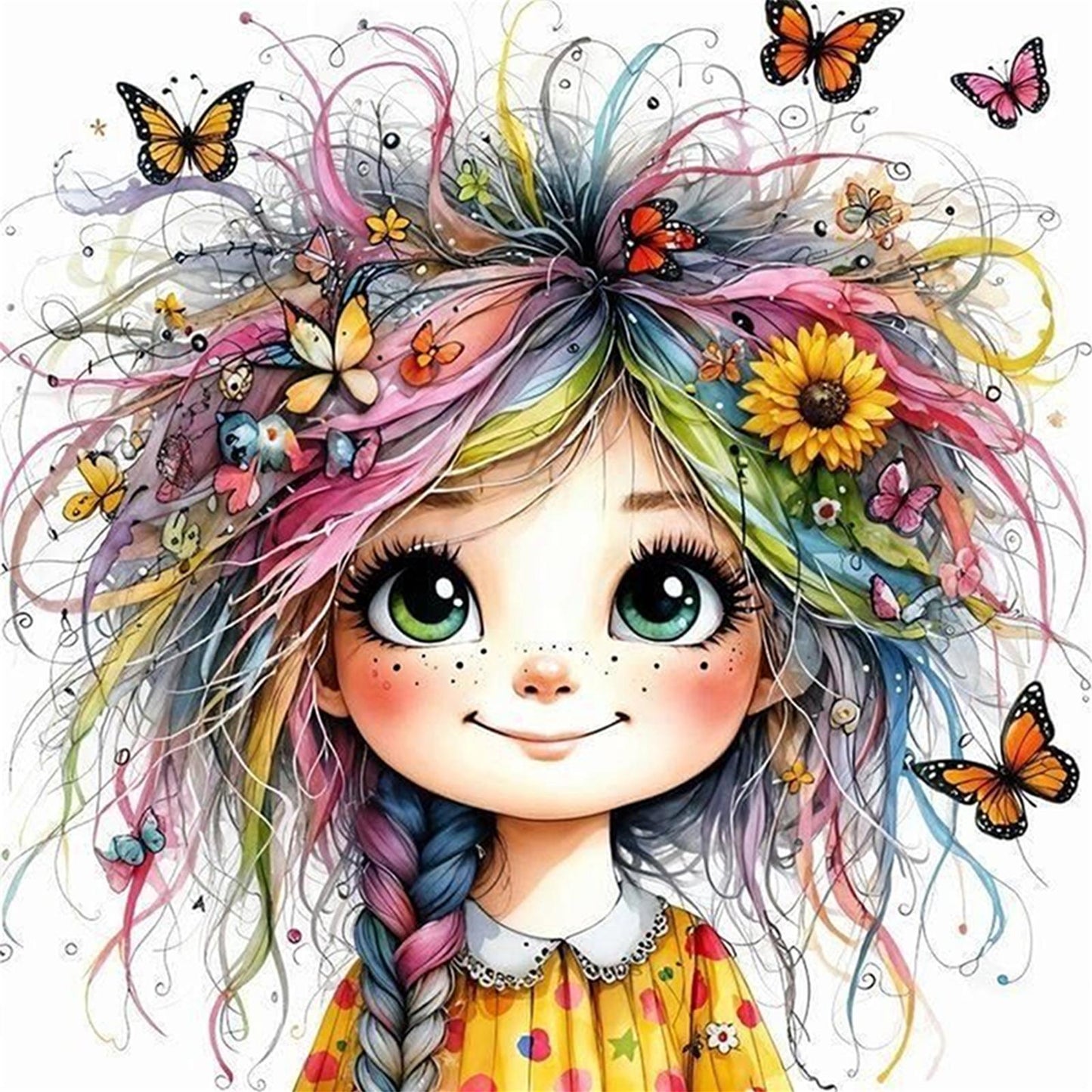 Whimsical Girl - Full 11CT Stamped Cross Stitch 40x40CM - Yishu