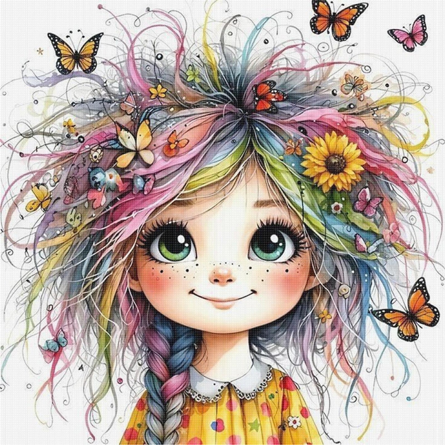 Whimsical Girl - Full 11CT Stamped Cross Stitch 40x40CM - Yishu